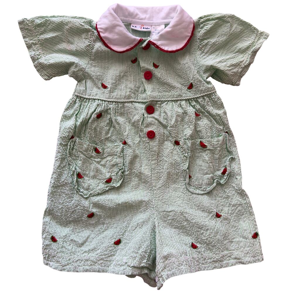 Vintage b.t. kids Watermelon Seersucker Romper Baby Girls 24M Cottagecor